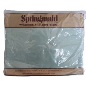VTG Springmaid Wondercale Double Fitted Sheet Light Green No-Iron Percale USA